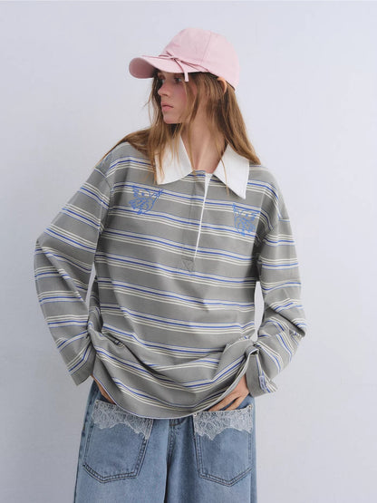 Striped Embroidered Polo Tee