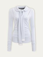 White & Blue Collared Knit Top & Skirt Set