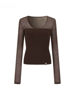 Sheer Mesh Layered Knit Top