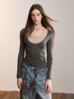 Contrast Belt Knit Top