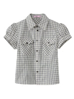 Black Gingham Puff Sleeve Shirt