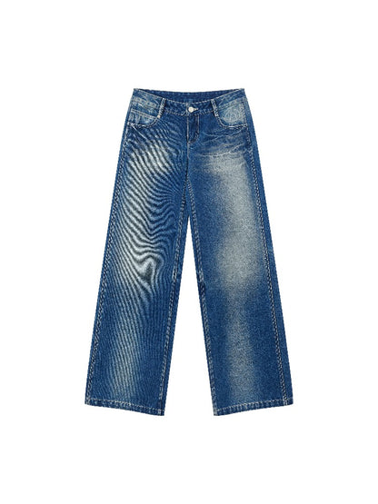 Vintage Washed Lightning Whisker Straight Jeans