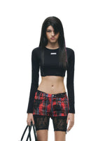 Studded Contrast Stitch Cropped Top
