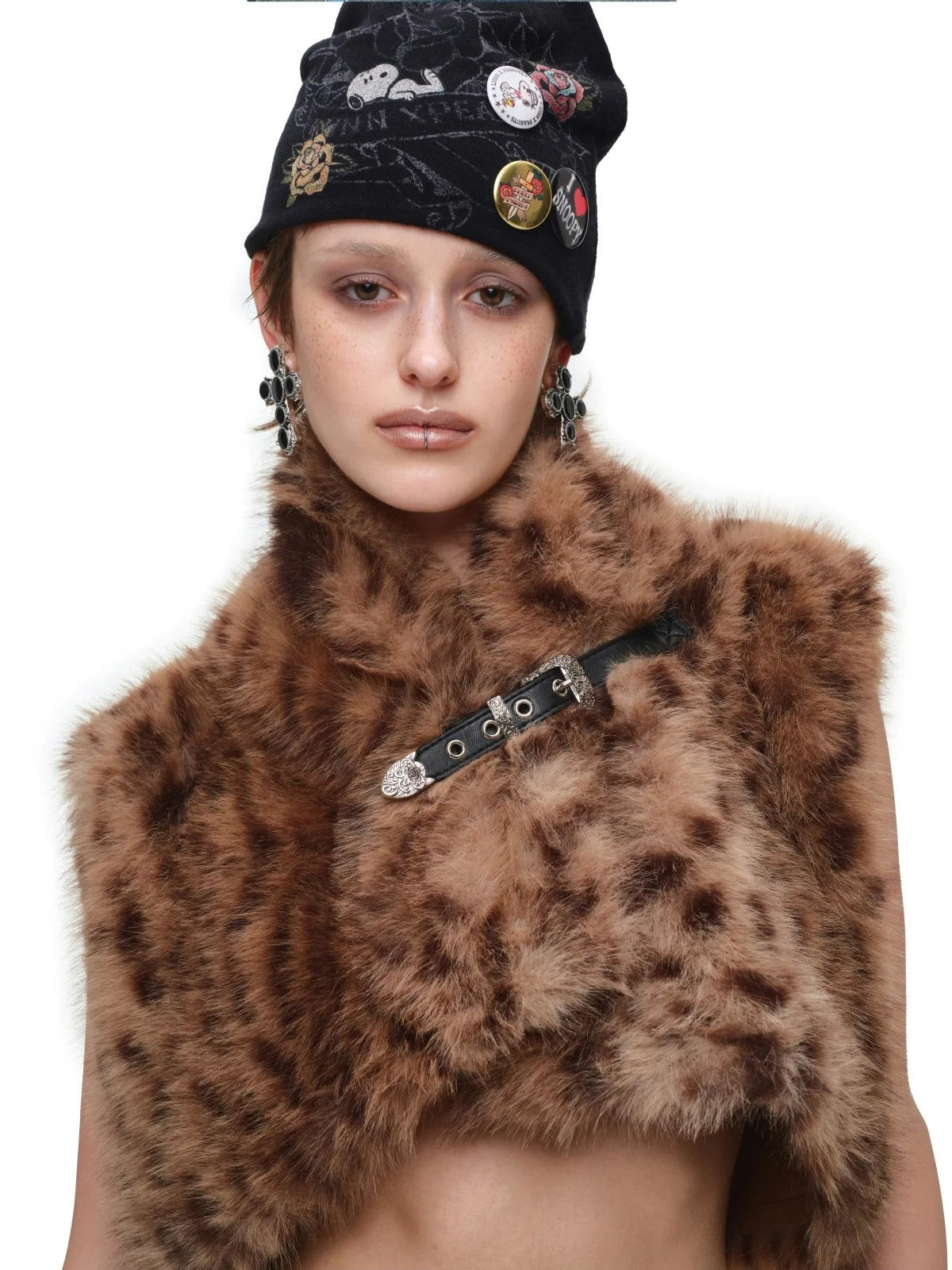 Leopard Print Faux Fur Belt Vest
