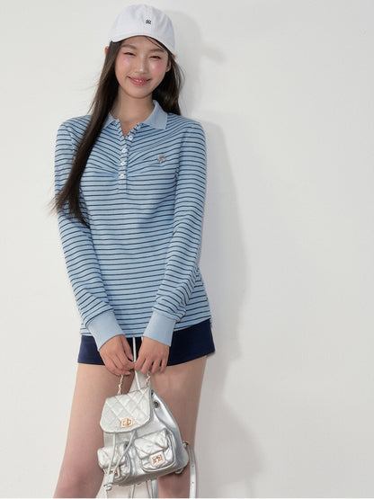 Striped Polo Long-Sleeve T-shirt