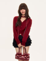 Vintage Red V-neck Knit Cardigan