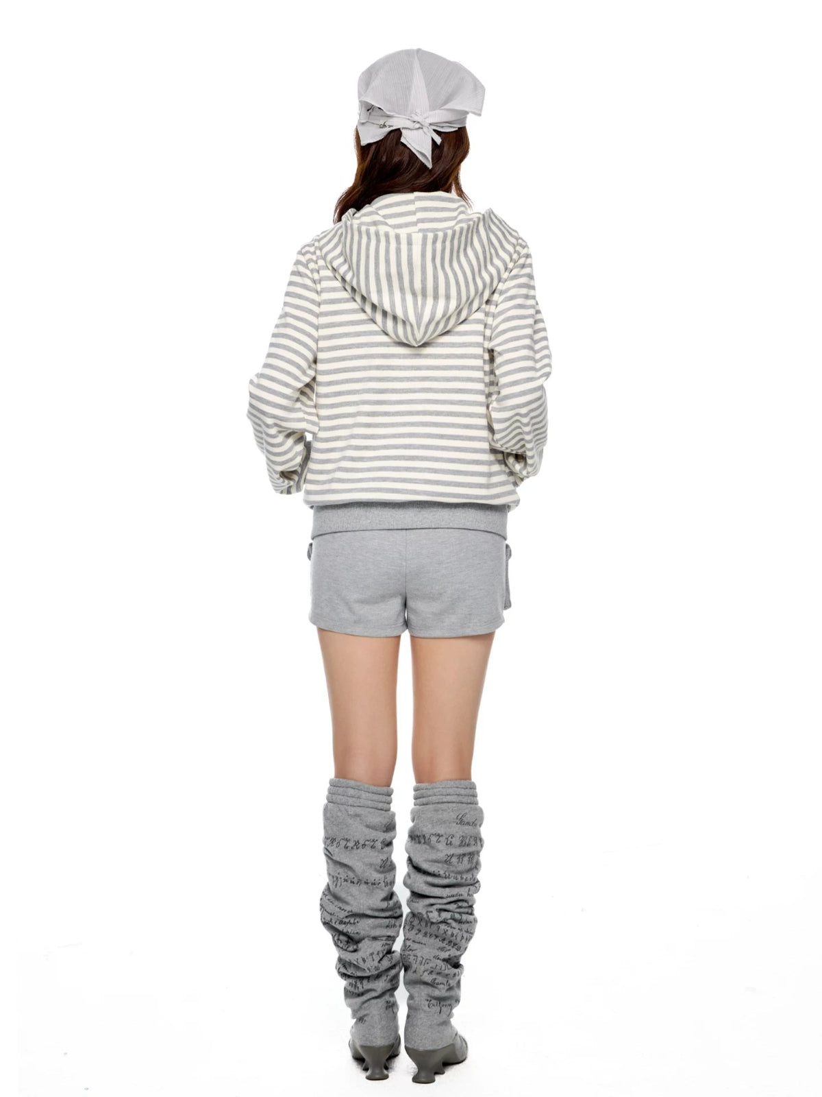 Double-Breasted Striped Hooded Cardigan
