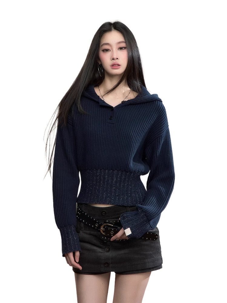 Hooded Ribbed Cropped Sweater