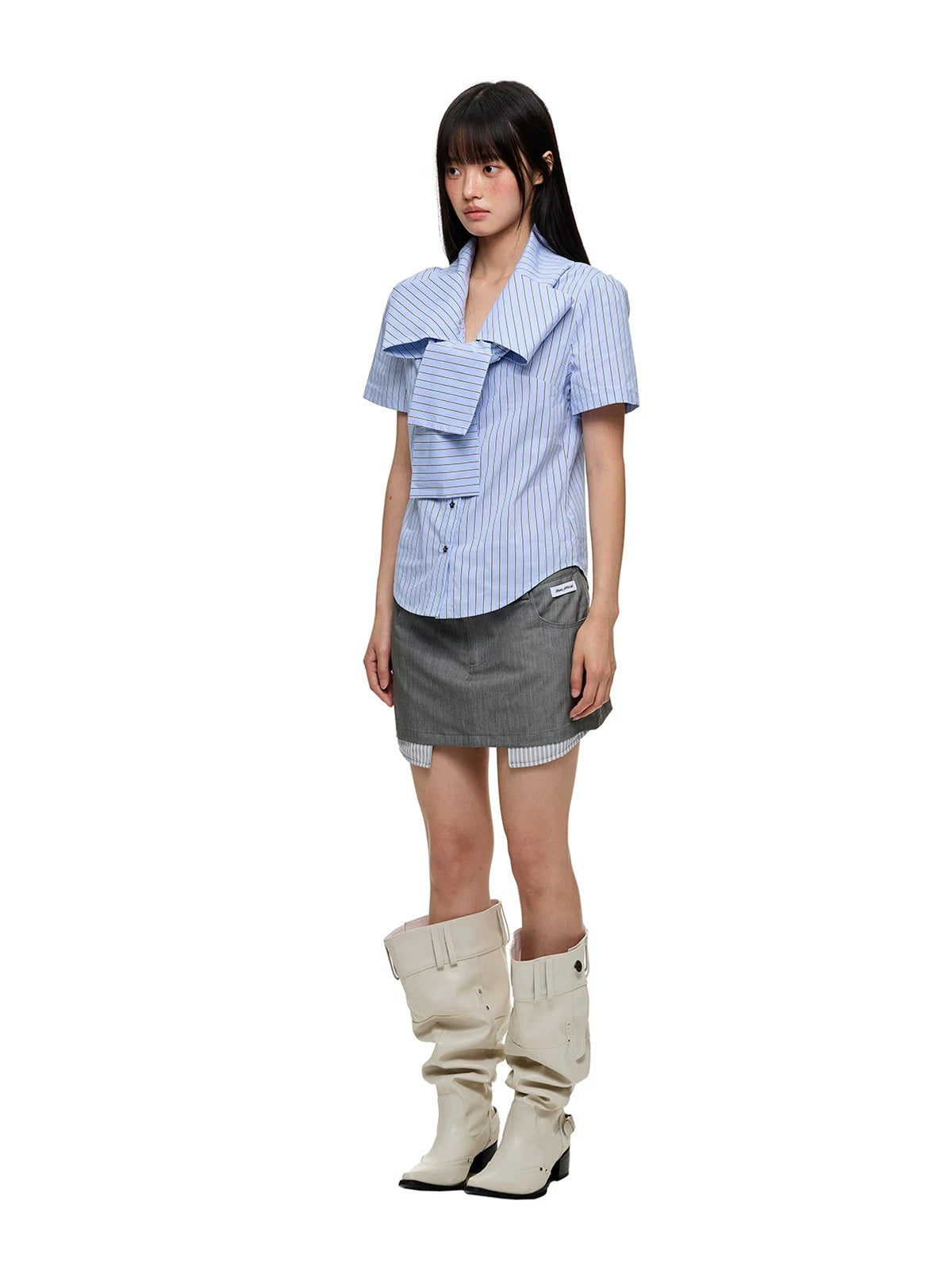 Crystal Bow Stripe Slim Shirt
