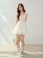 Rose Embroidery Square Neck Dress