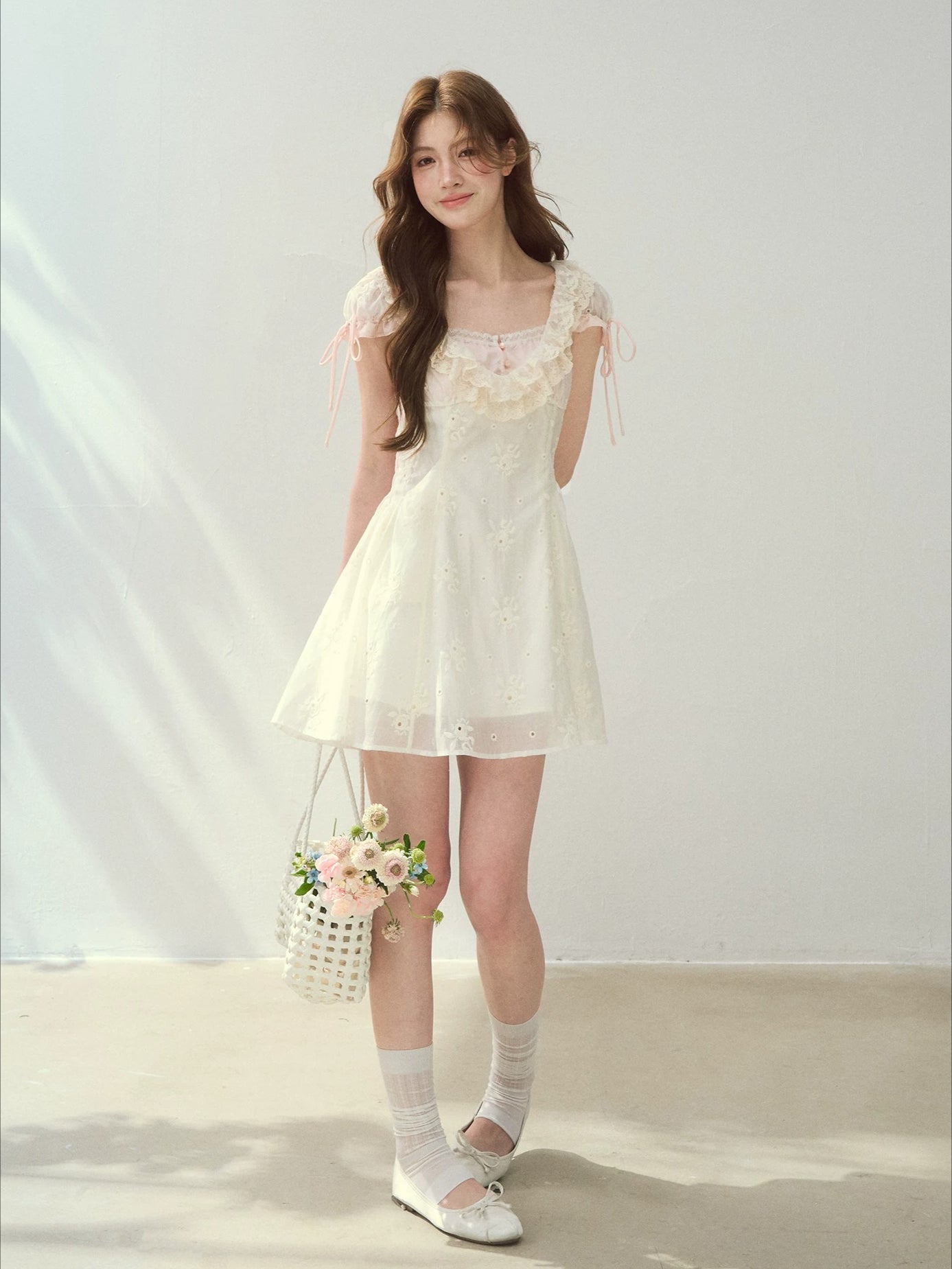 Rose Embroidery Square Neck Dress