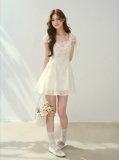 Rose Embroidery Square Neck Dress