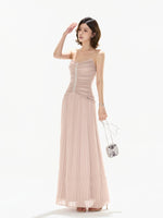 Pleated Mesh Maxi Dress