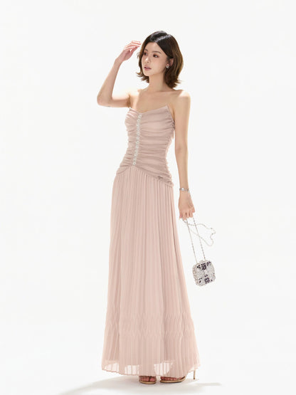 Pleated Mesh Maxi Dress