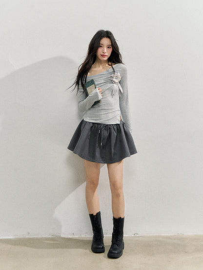Asymmetric Shoulder Voluminous Ruched T-Shirt