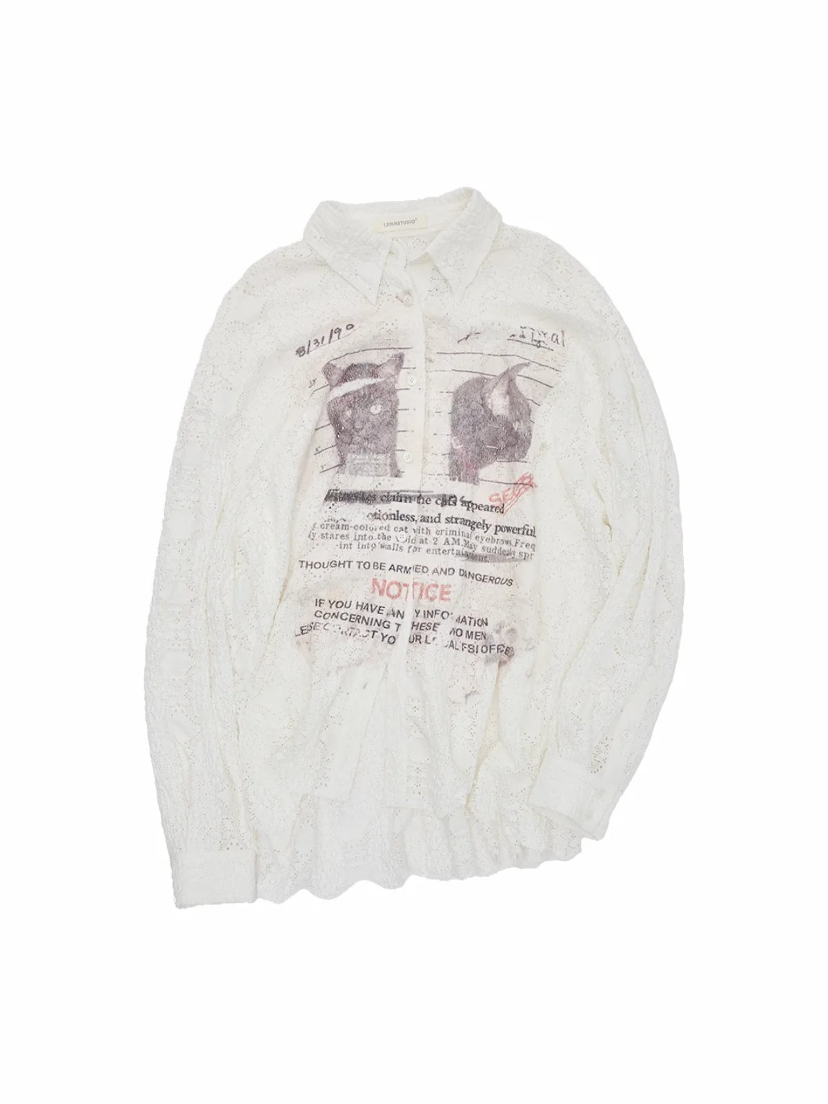 Cat Print Oversized Lace Shirt