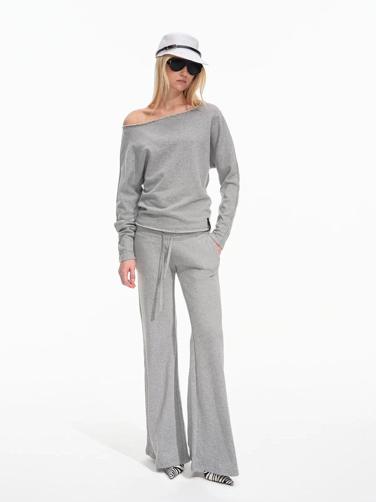 Off-Shoulder Sweatshirt &amp; Flared Pants Set