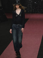 Plaid Embroidered Wide Leg Jeans
