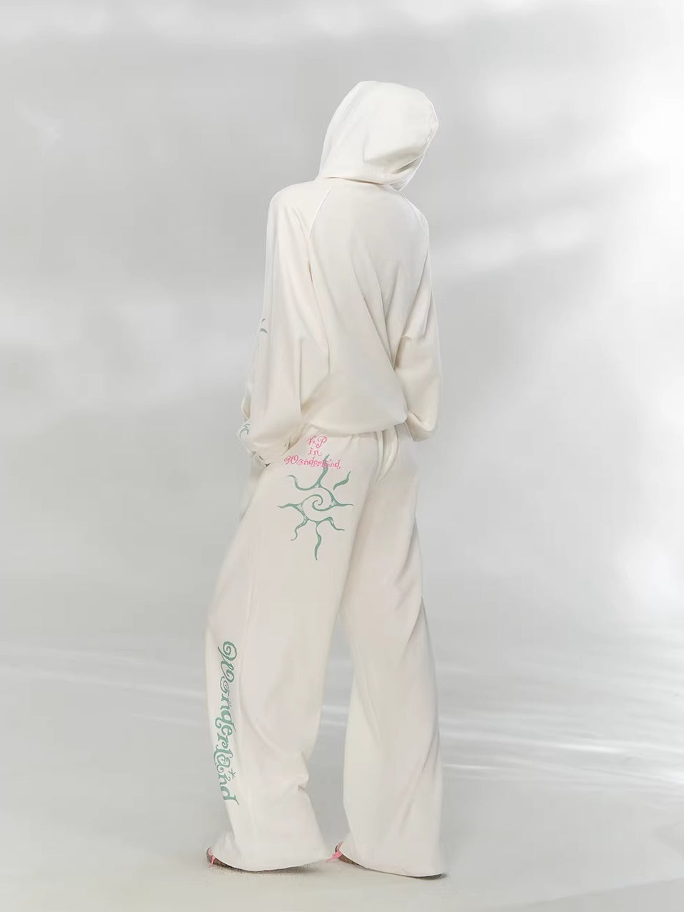 Green &amp; Beige Printed Hoodie Set