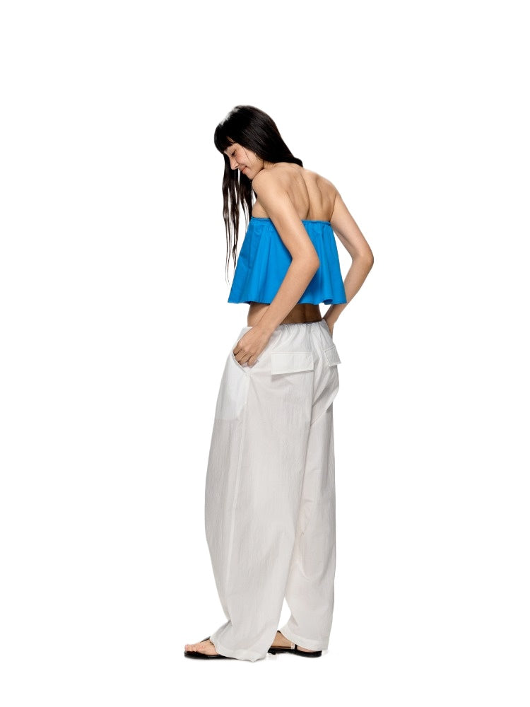 Blue &amp; Green Backless Drawstring Bandeau Top
