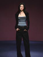 Striped Contrast Hand-Sewn Button Tube Top & Shrug Set