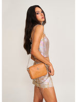 Compass Badge Patina Leather Shoulder Bag Medium Caramel Patina