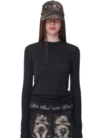 Basic Letter Print Semi-Sheer Long Sleeve Tee