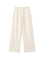Gradient Rhinestone Cotton Knit Wide-Leg Pants
