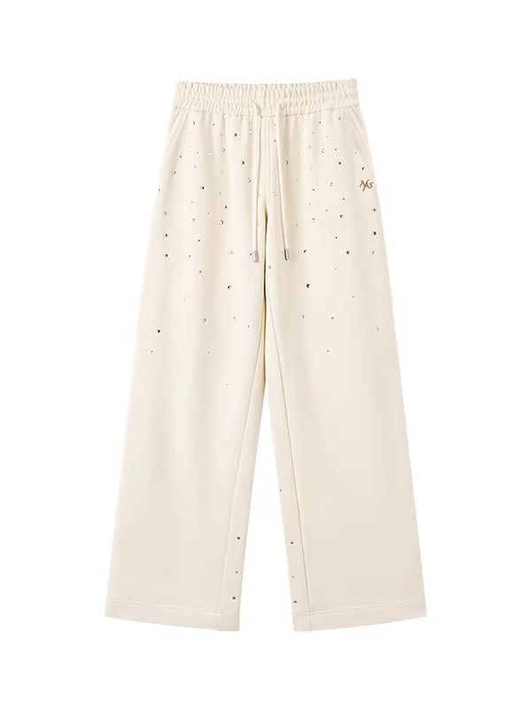 Gradient Rhinestone Cotton Knit Wide-Leg Pants