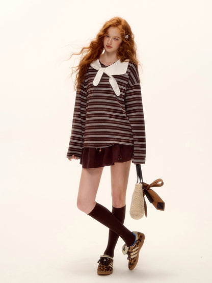 Bow-Tie Striped Long-Sleeve T-Shirt