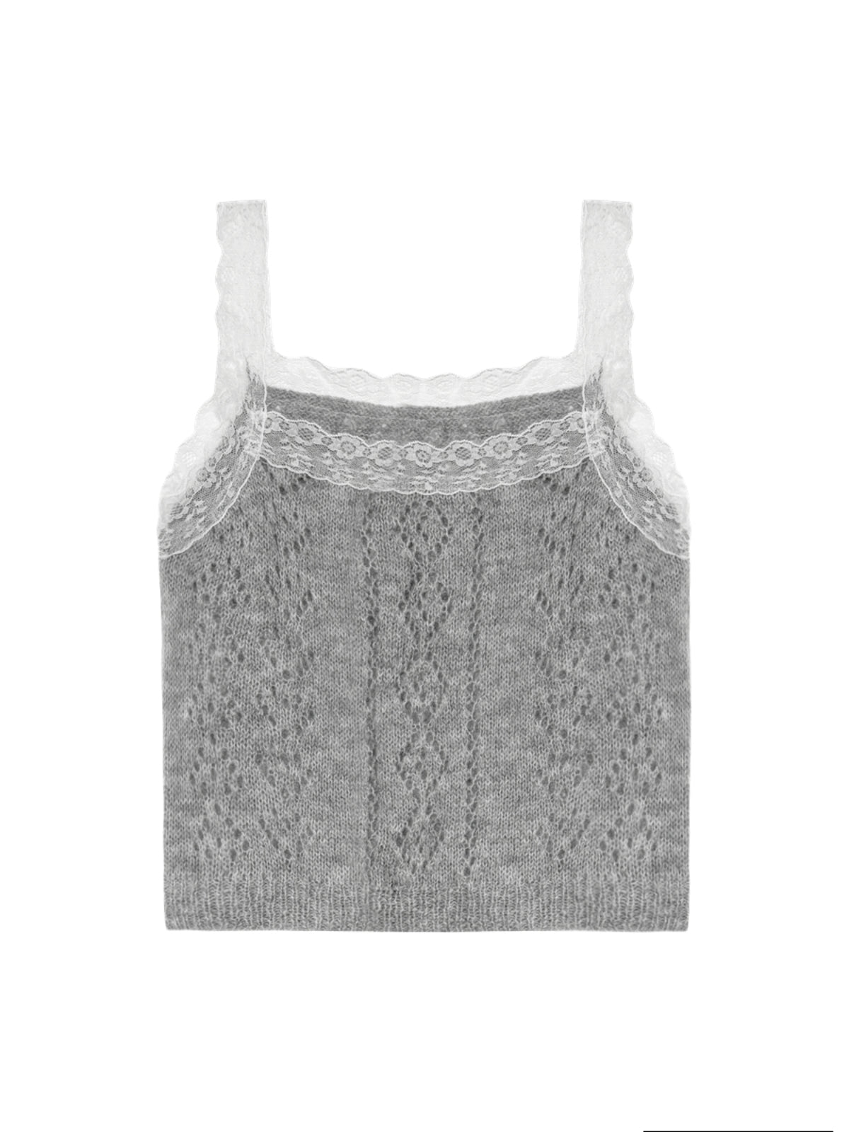 Gray &amp; Purple Lace Trim Tank Top