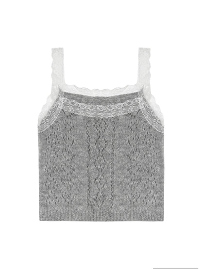 Gray &amp; Purple Lace Trim Tank Top