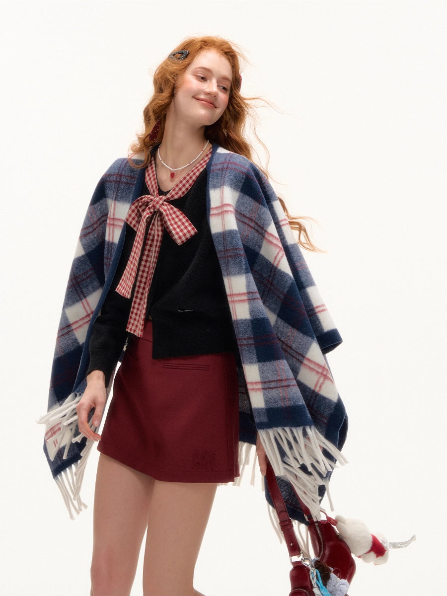 Vintage Plaid Tassel Scarf