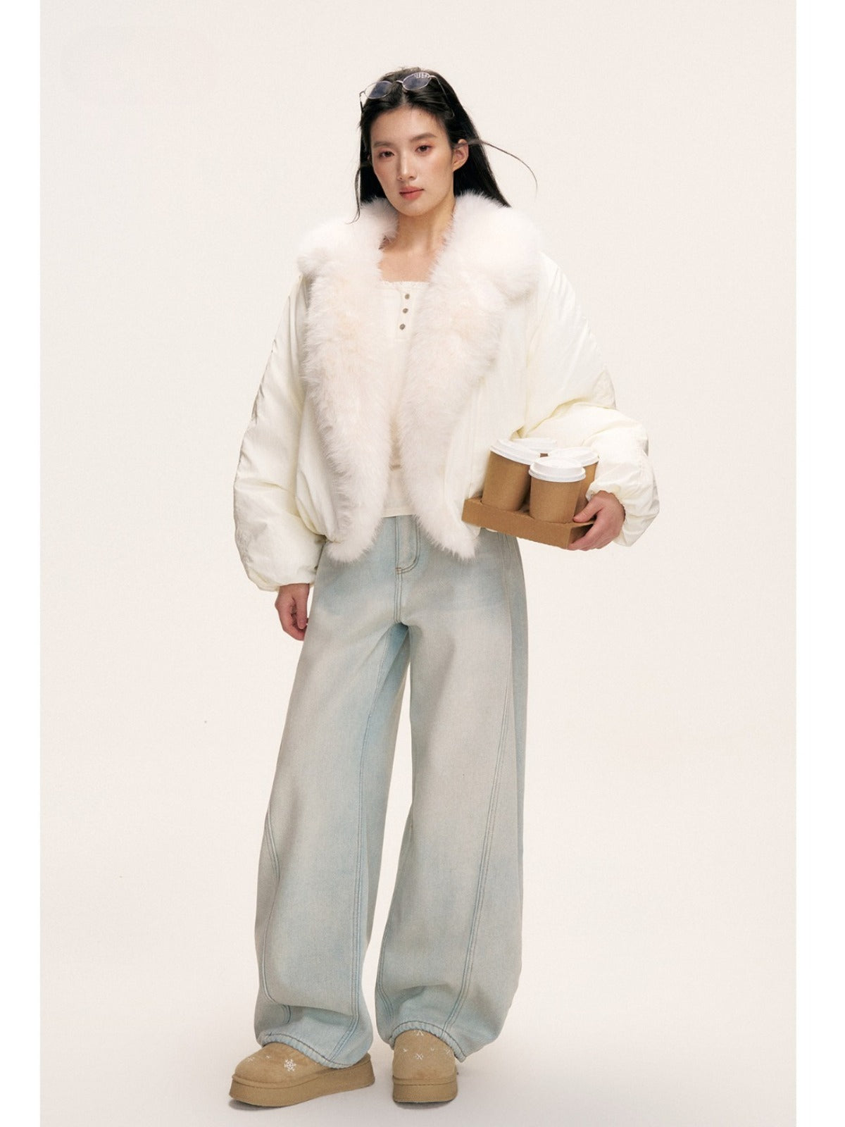 White Faux Fur Down Jacket