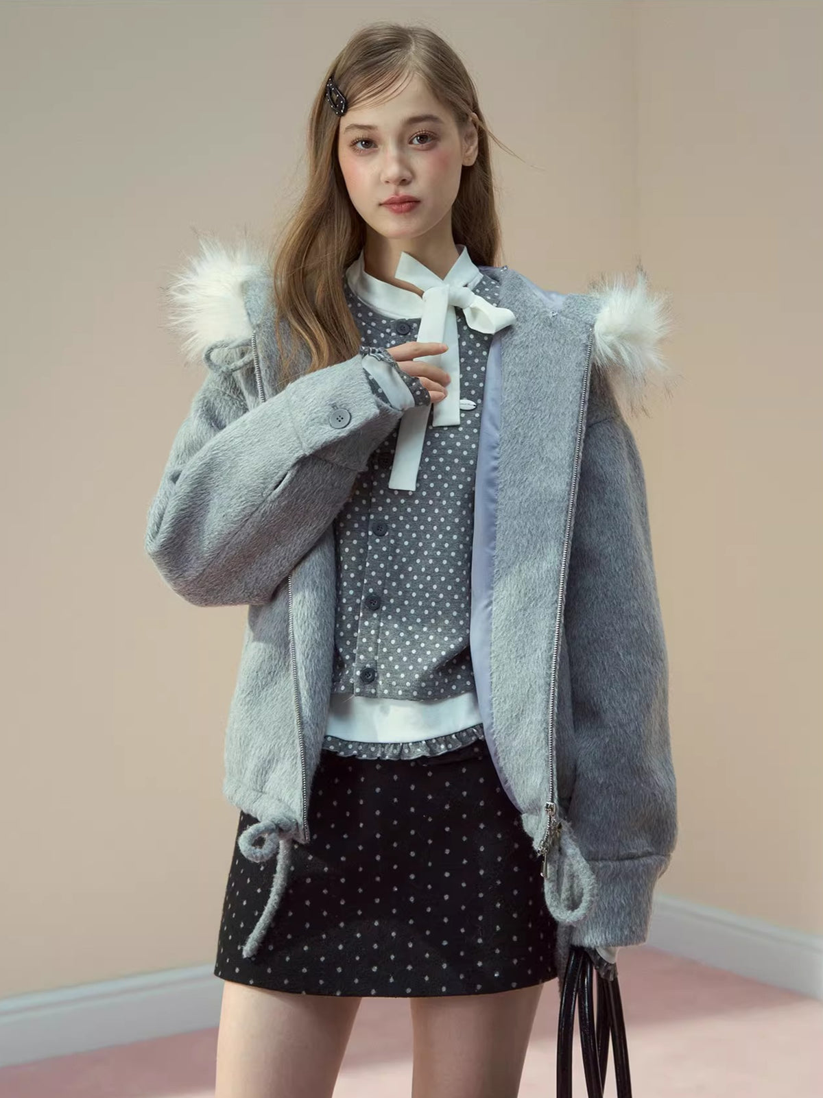 Wool Blend Faux Fur Collar Coat