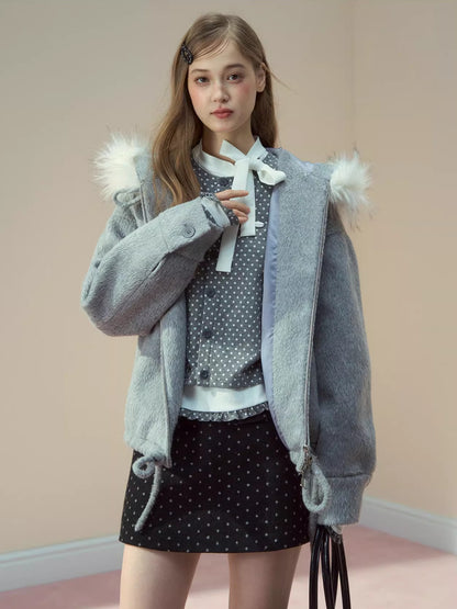 Wool Blend Faux Fur Collar Coat
