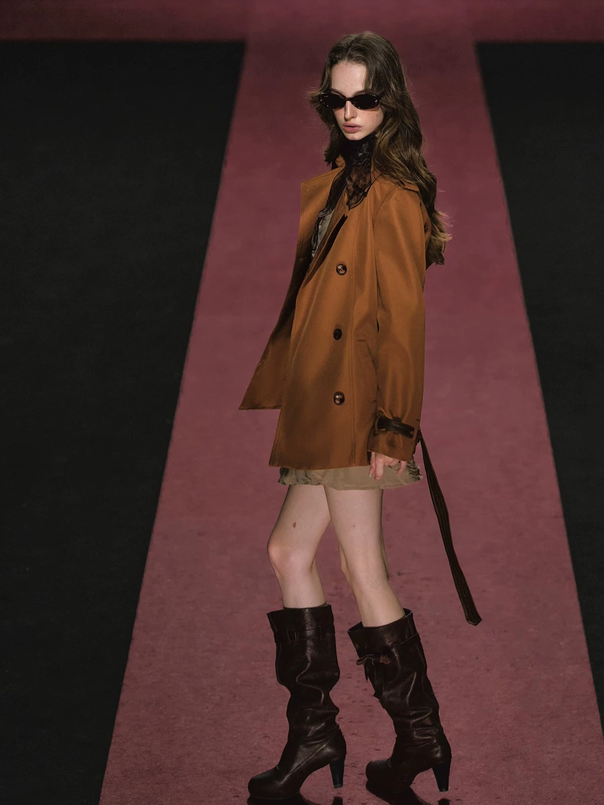 Double Breasted Cinched Waist Trench Coat