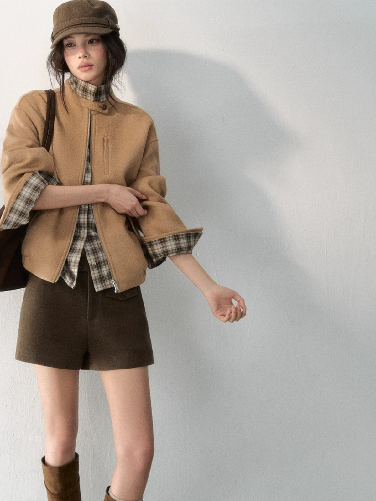 Layered Plaid Wool Blend Jacket