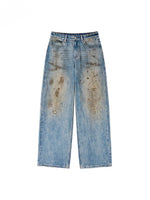 Distressed Wide-Leg Denim Pants