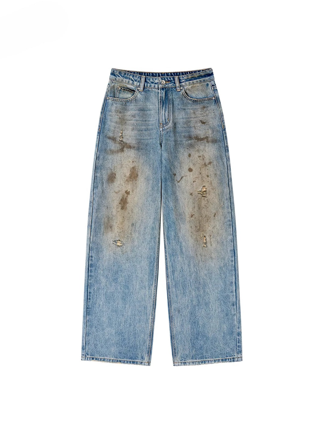 Distressed Wide-Leg Denim Pants
