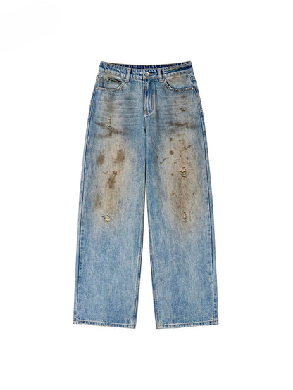 Distressed Wide-Leg Denim Pants