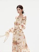 Floral Print Off Shoulder Chiffon Dress