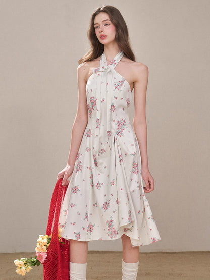Rose Pleats Halter Midi Dress