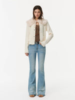 Alpaca Fur Collar Horn Button Cardigan