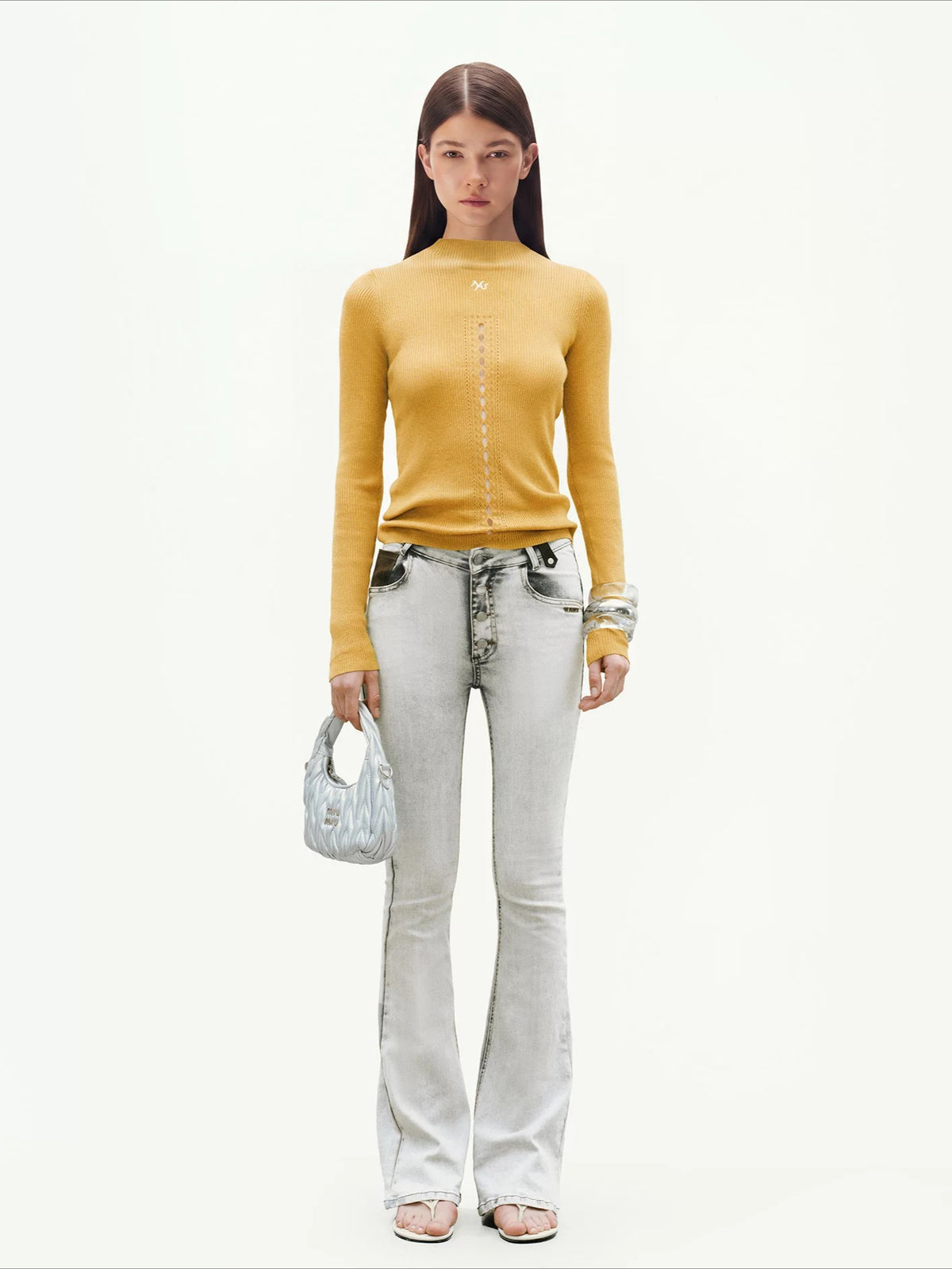 +5CM N1 Washed Suede Flare Jeans