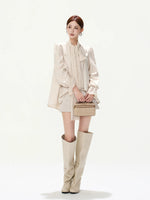 Lace Tie Pleated A-Line Blouse