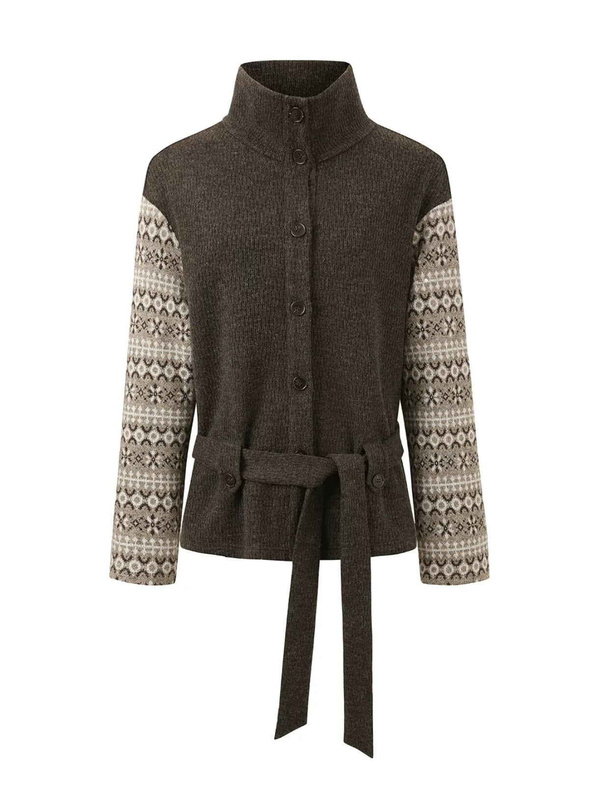 Fair Isle Panelled High-Neck Jacket
