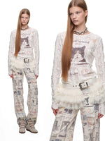 Cat Print Asymmetric Lace Set