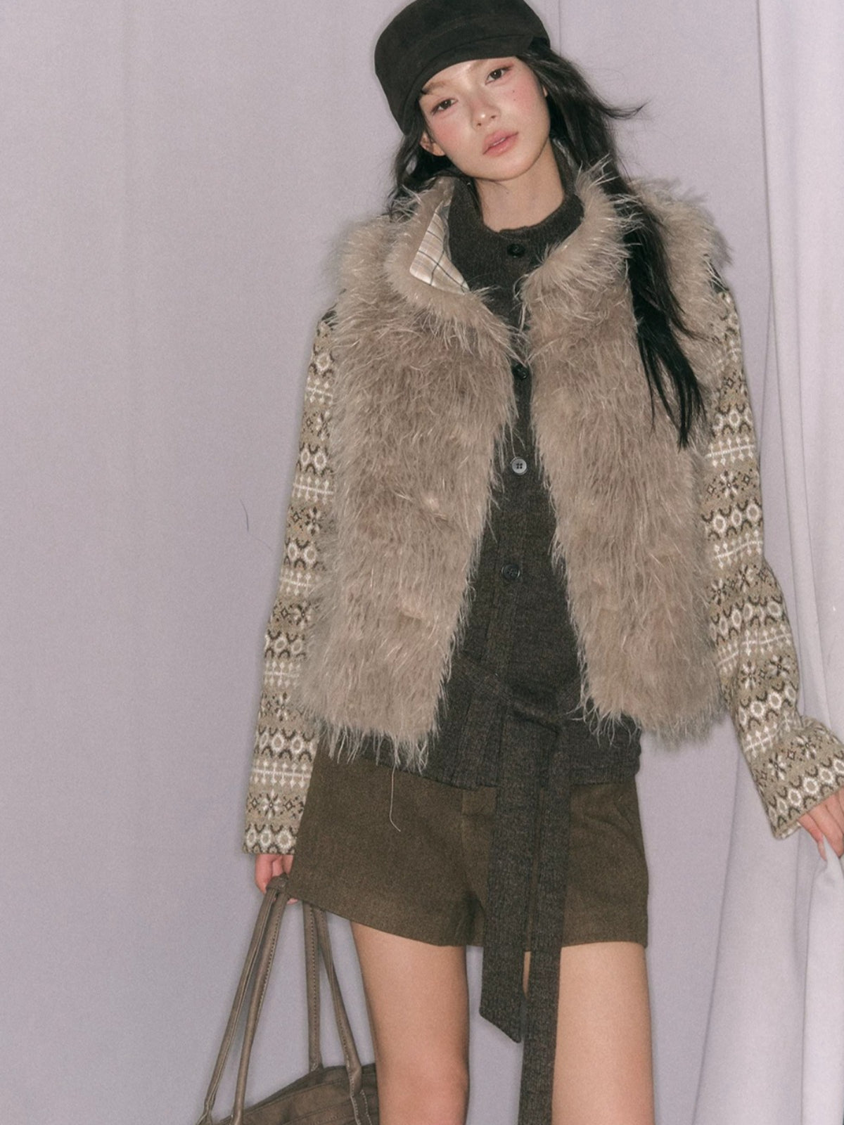 Reversible Plaid Faux Fur Vest