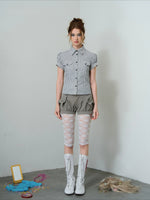Black Gingham Puff Sleeve Shirt